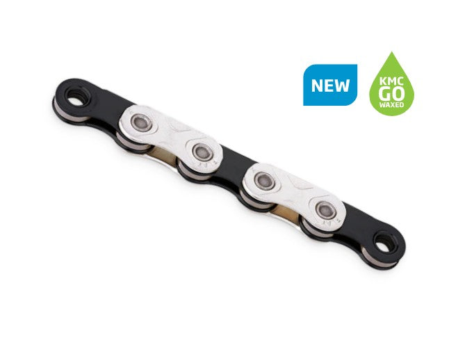 CHAIN KMC 'X FLAT' 12/13 SPEED PRE WAXED CHAIN, SILVER/BLACK (SRAM T-TYPE)